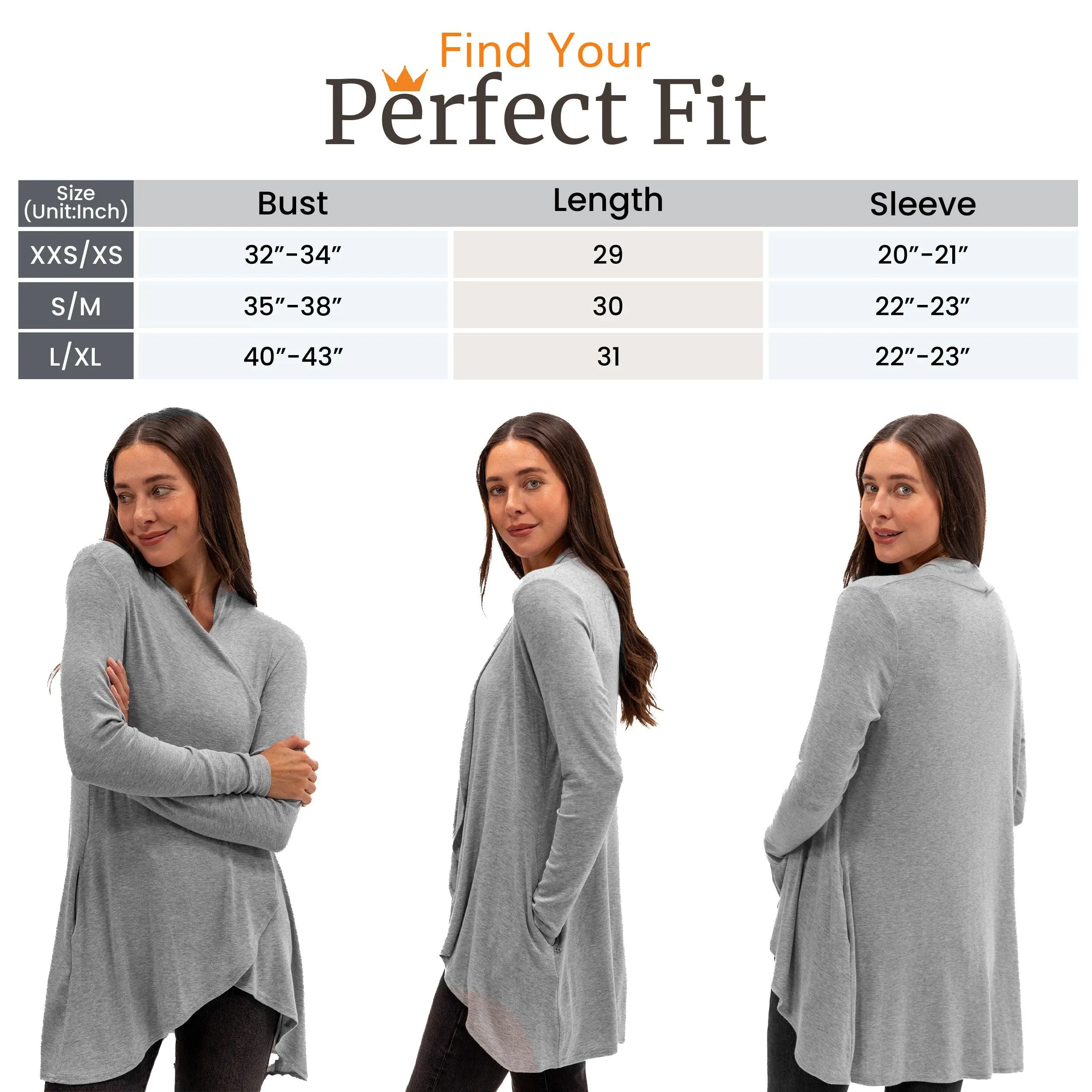 Hampton Open Front Travel Cardigan with Pockets in Eco-Cashmere Heather Gray