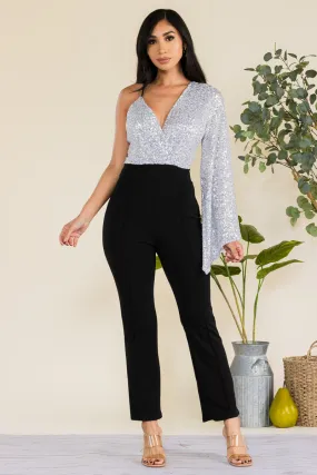 HH742X-SEQUIN - SEQUIN TOP JUMPSUIT