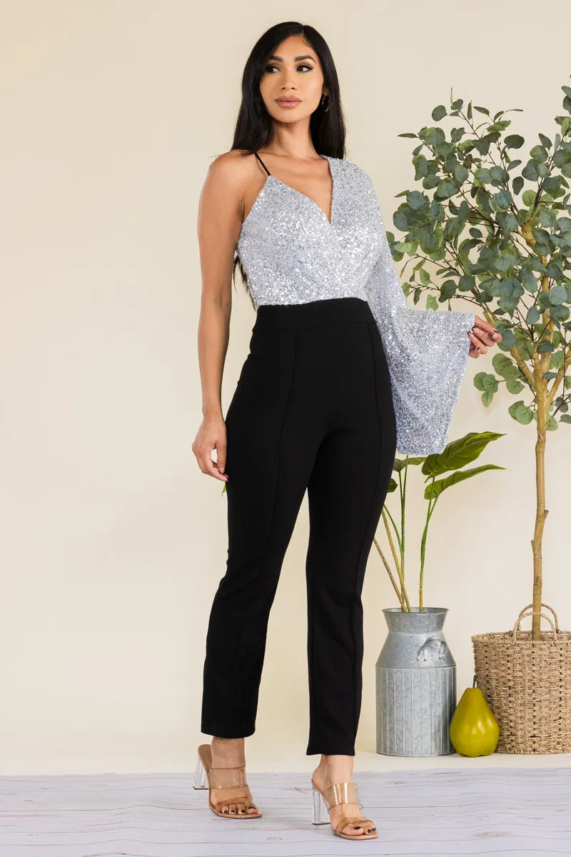 HH742X-SEQUIN - SEQUIN TOP JUMPSUIT