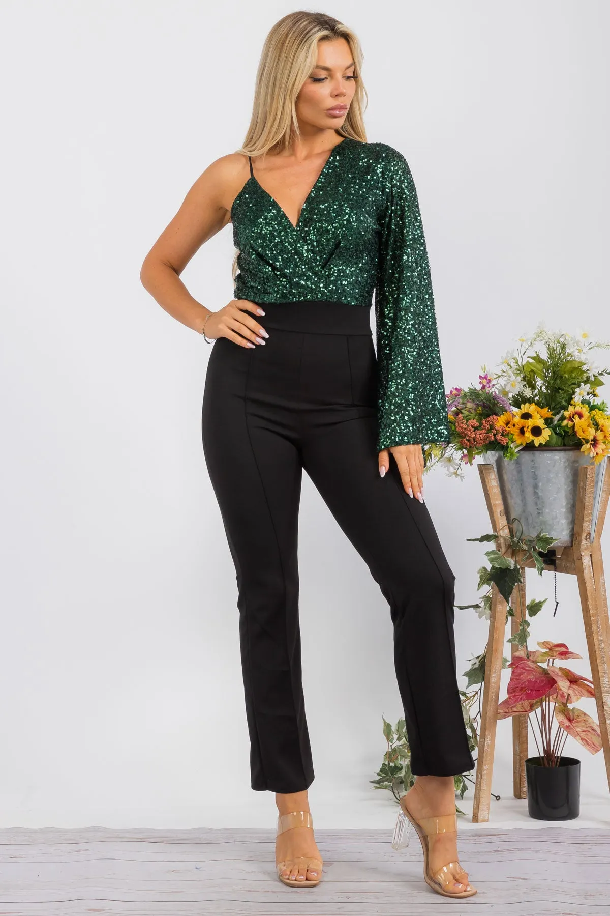 HH742X-SEQUIN - SEQUIN TOP JUMPSUIT