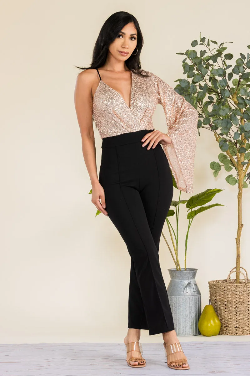 HH742X-SEQUIN - SEQUIN TOP JUMPSUIT