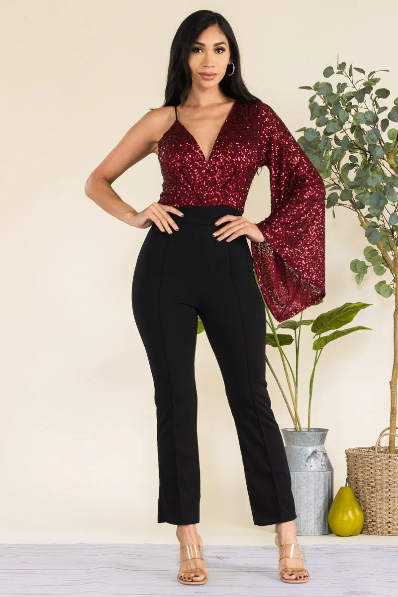 HH742X-SEQUIN - SEQUIN TOP JUMPSUIT