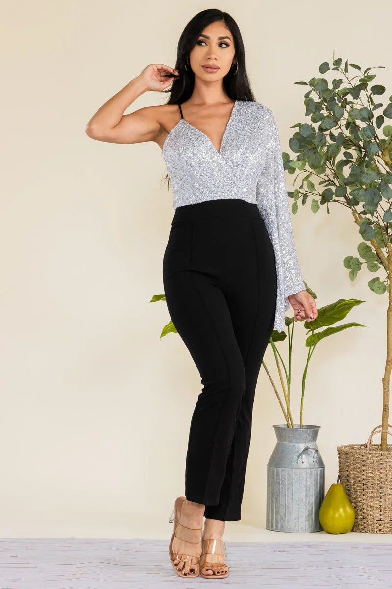 HH742X-SEQUIN - SEQUIN TOP JUMPSUIT