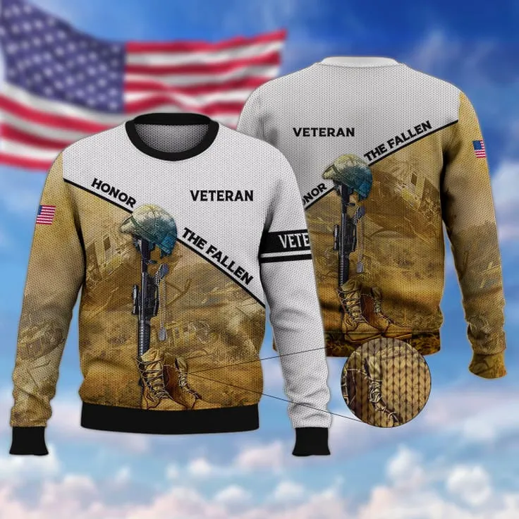 Honor The Fallen 3D Print On Shirt, Ugly Sweater For Veteran, Gift For Us Veteran