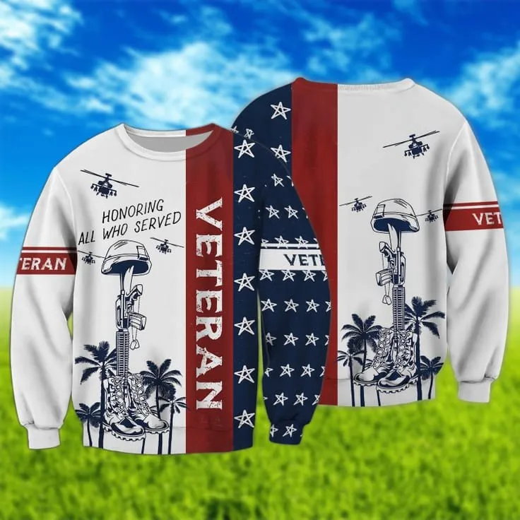 Honoring All Who Served Veteran Hawaiian Shirt, 3D Hoodie Veteran Pattern, Patriotic Veteran Gifts