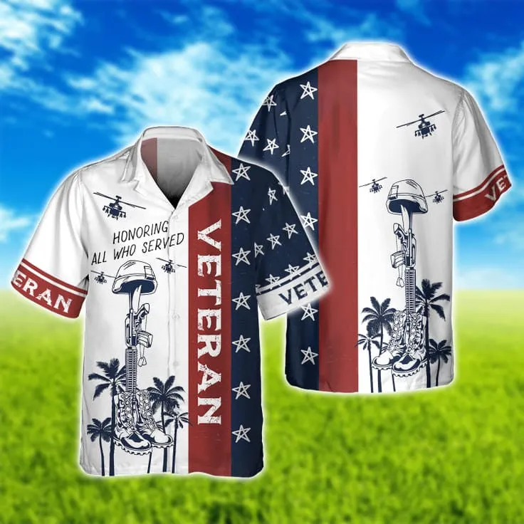 Honoring All Who Served Veteran Hawaiian Shirt, 3D Hoodie Veteran Pattern, Patriotic Veteran Gifts