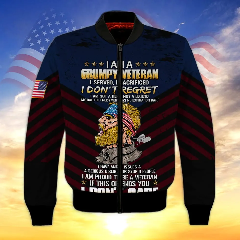 I Am A Grumpy Veteran 3D Print Shirt Men Women, Proud To Be Veteran Clothing, Veteran Gift