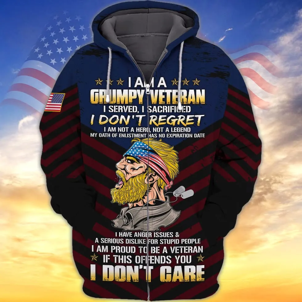 I Am A Grumpy Veteran 3D Print Shirt Men Women, Proud To Be Veteran Clothing, Veteran Gift