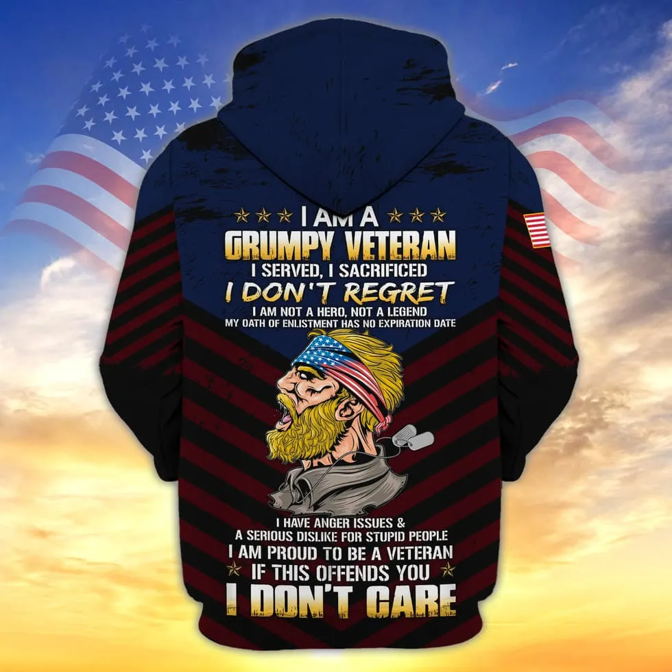 I Am A Grumpy Veteran 3D Print Shirt Men Women, Proud To Be Veteran Clothing, Veteran Gift