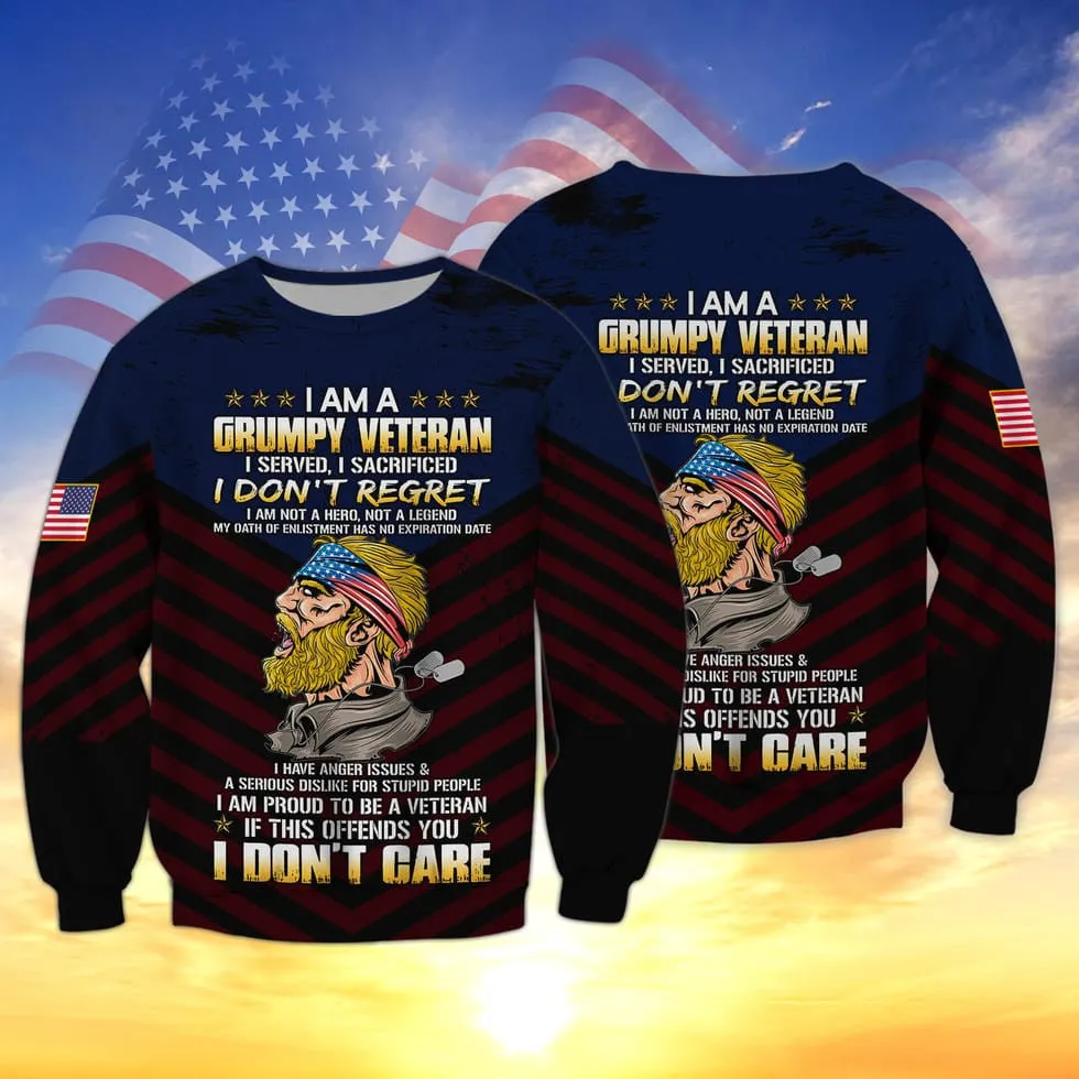 I Am A Grumpy Veteran 3D Print Shirt Men Women, Proud To Be Veteran Clothing, Veteran Gift