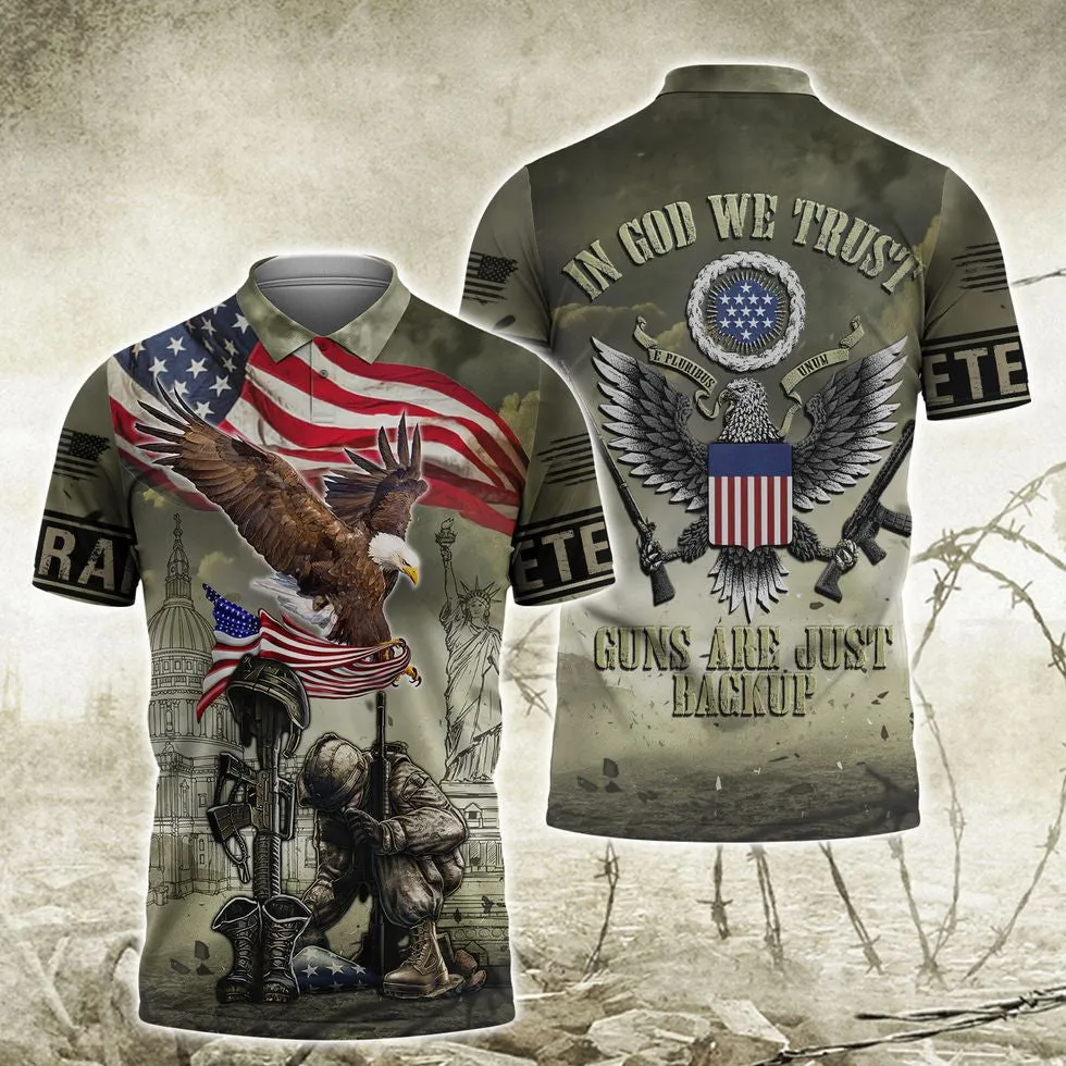 In God We Trust Veteran American Eagle Shirt, 3D Print Veteran Hawaii Shirt Short Sleeve, Gift For A Veteran