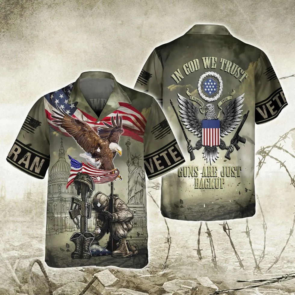 In God We Trust Veteran American Eagle Shirt, 3D Print Veteran Hawaii Shirt Short Sleeve, Gift For A Veteran