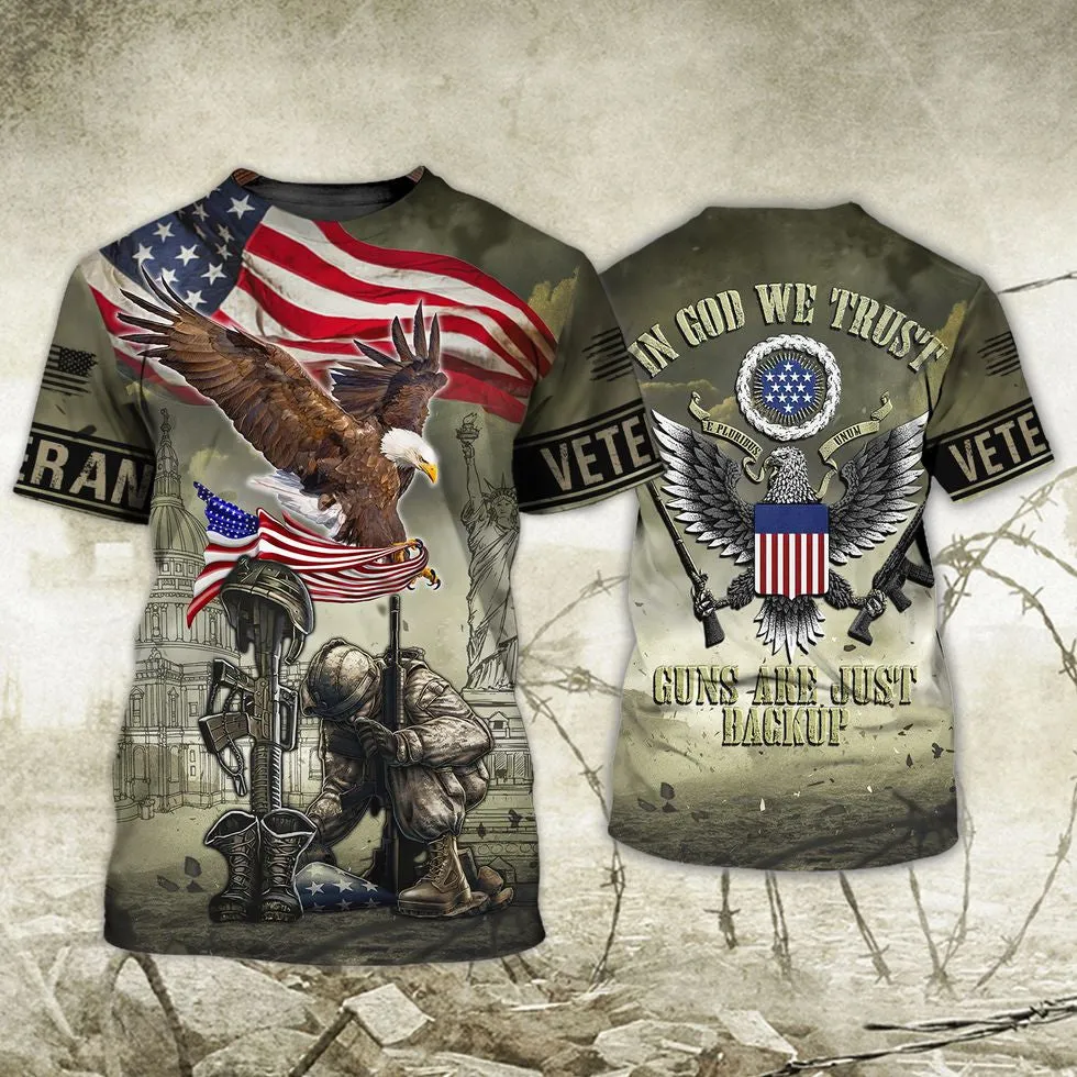 In God We Trust Veteran American Eagle Shirt, 3D Print Veteran Hawaii Shirt Short Sleeve, Gift For A Veteran