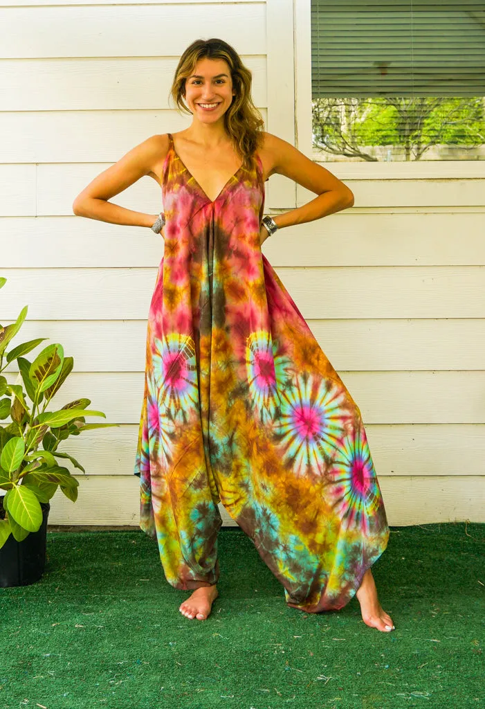 J101- Hand Dyed Wide Leg Boho Hippie Jumpsuits Rompers Pants with Pockets