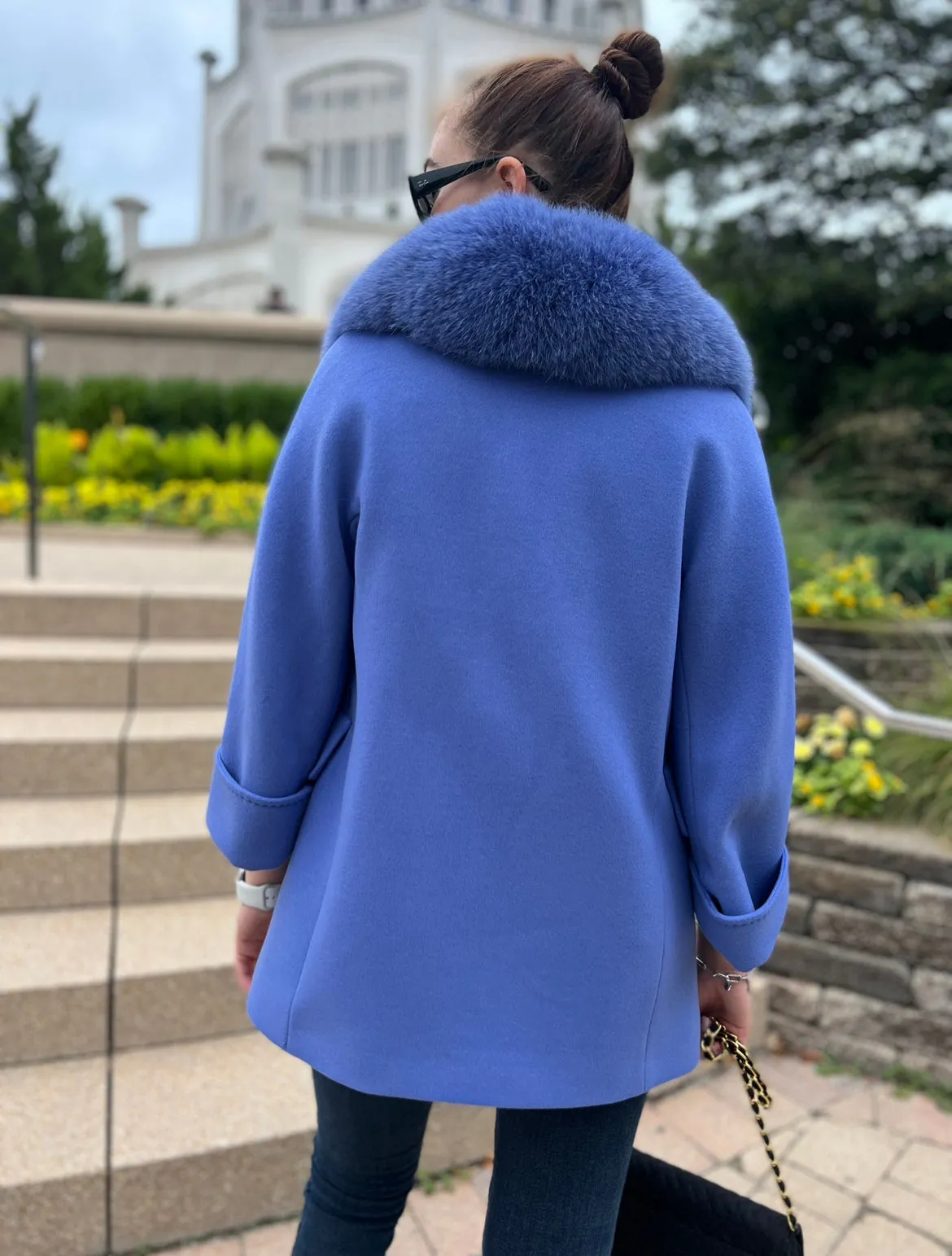 Jackie Genuine Polar Fox Trim Cashmere Wool Coat