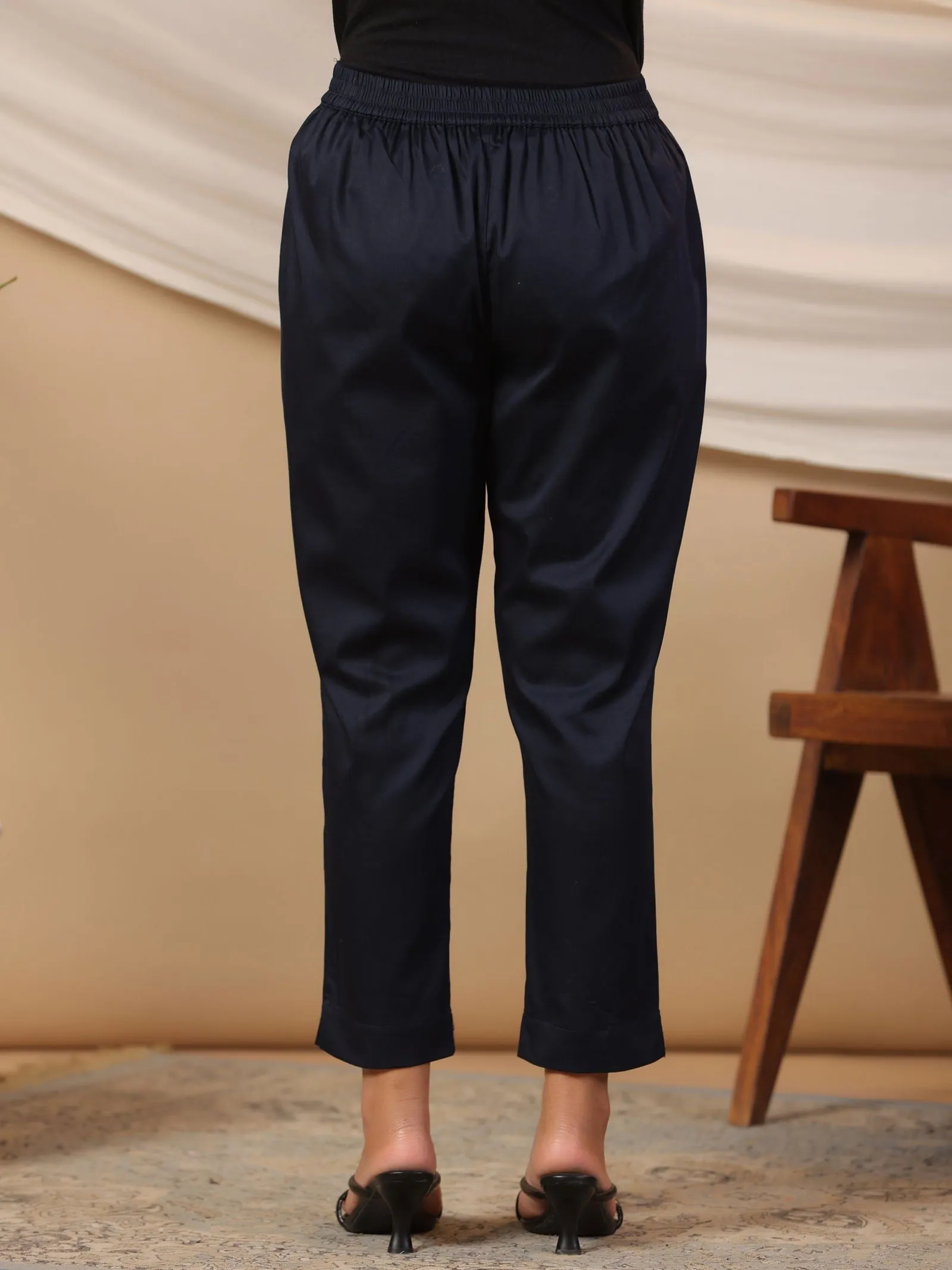 Jashvi Blue Solid Lycra Women Drawstring Pants With Single Side Pocket