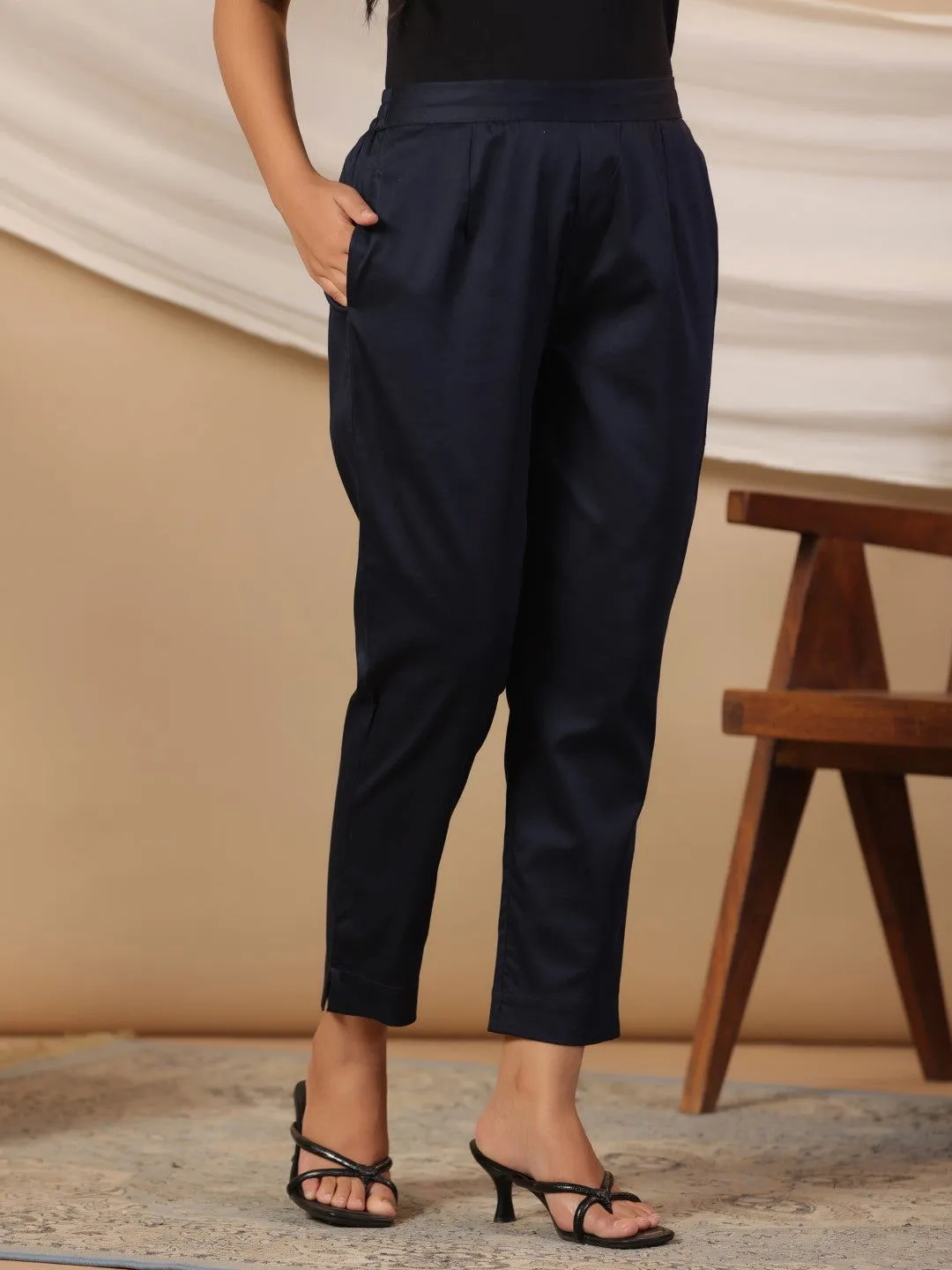 Jashvi Blue Solid Lycra Women Drawstring Pants With Single Side Pocket