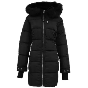 Jessica Simpson Women's Fur Trimmed Sherpa Lined Quilted Puffer Jacket Black L