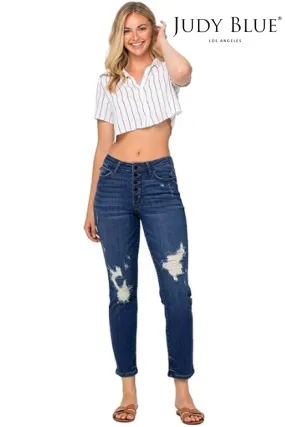 Judy Blue, High Waist Zigzag and Button Fly Destroyed Boyfriend Jeans