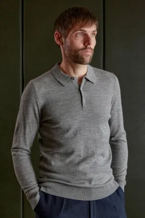 KASPAR longsleeve polo eco merino melange grey