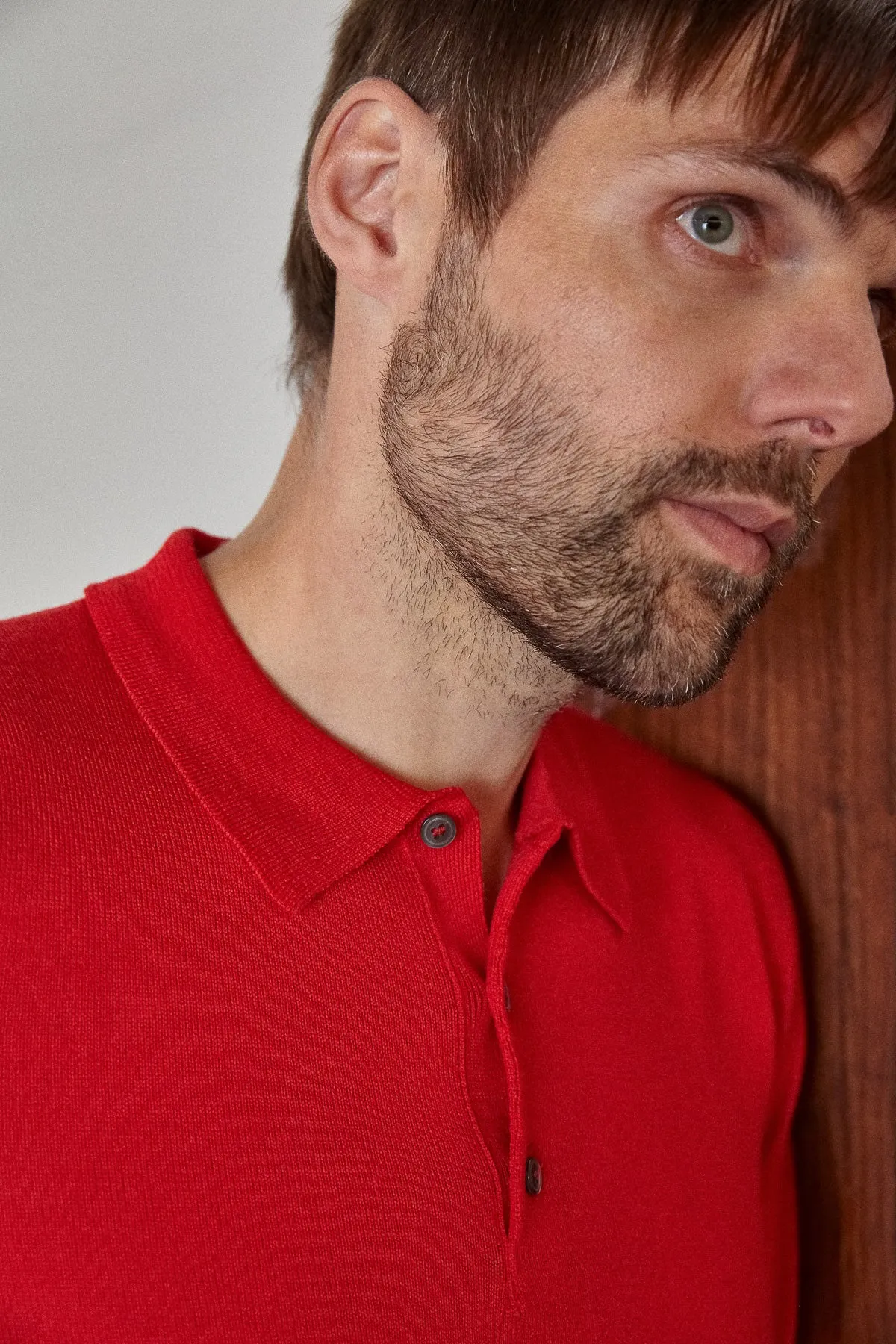 KASPAR longsleeve polo eco merino red