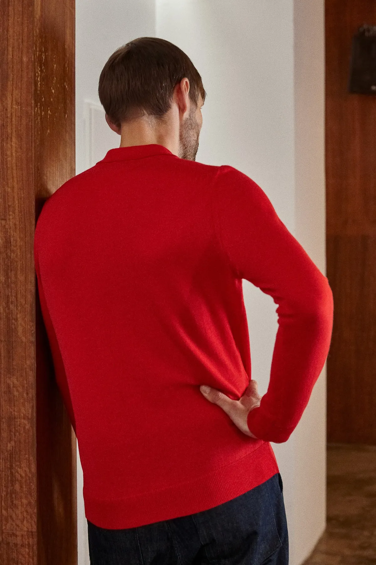 KASPAR longsleeve polo eco merino red