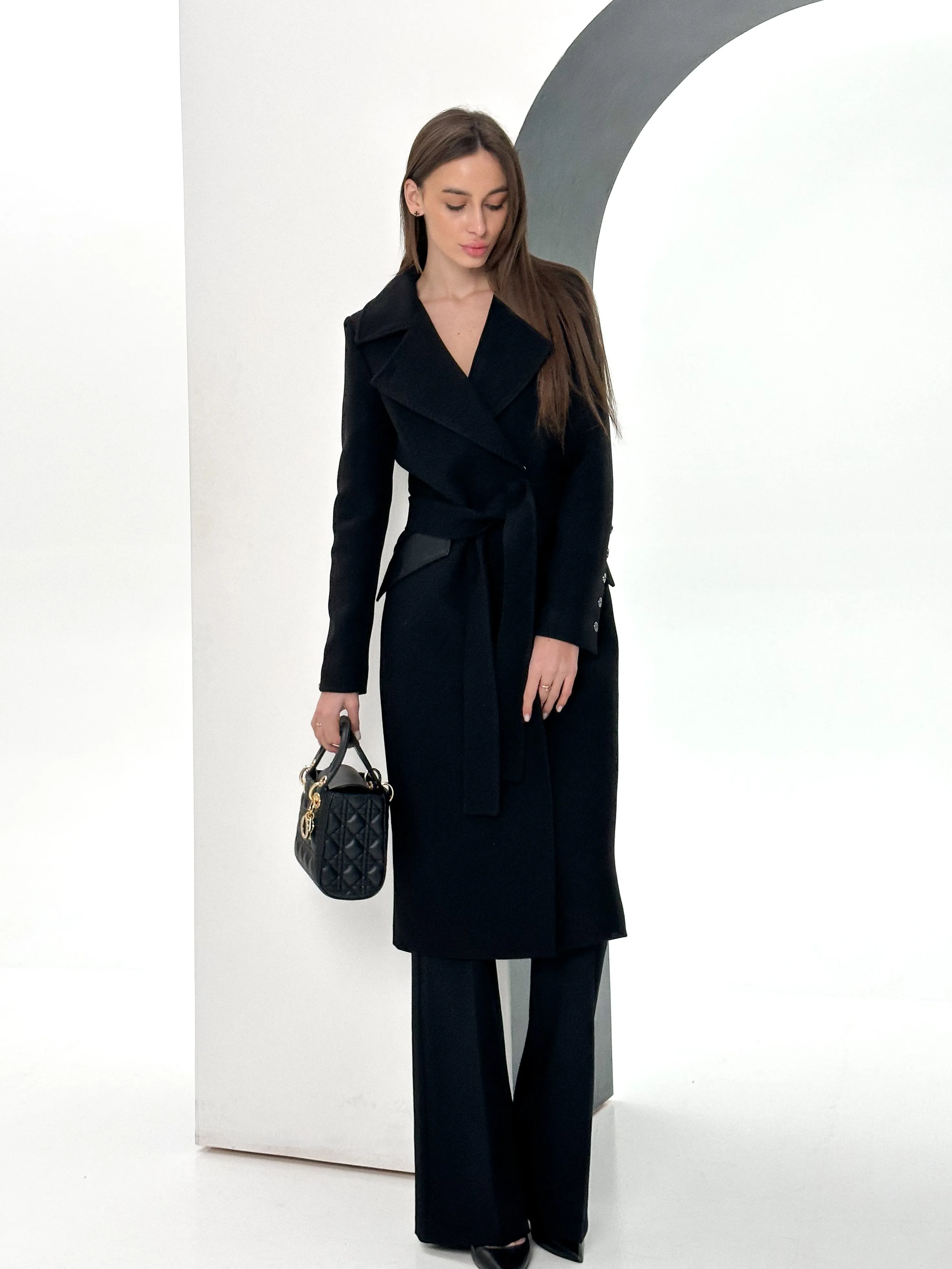 Kendra Genuine Polar Fox Leather Trim Cashmere Wool Coat