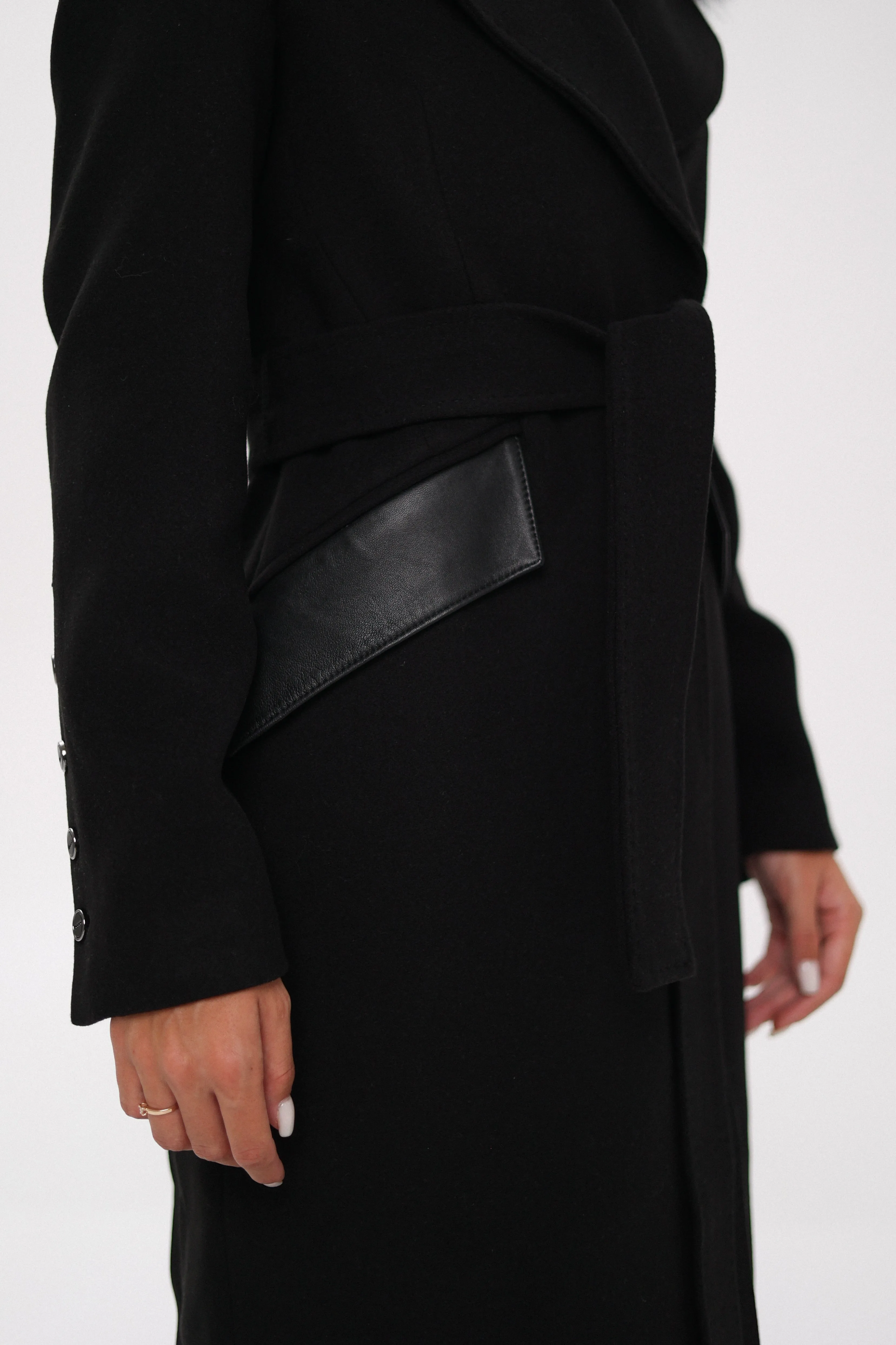 Kendra Genuine Polar Fox Leather Trim Cashmere Wool Coat