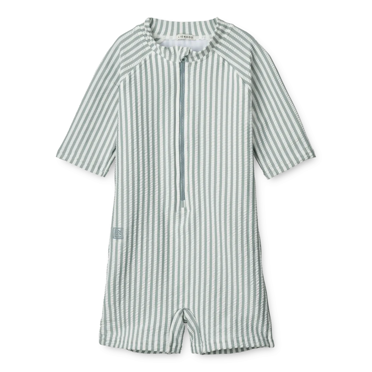 Liewood Max Seersucker Swimming Jumpsuit With Short Sleeves | Y/D Stripe: Sea Blue/White