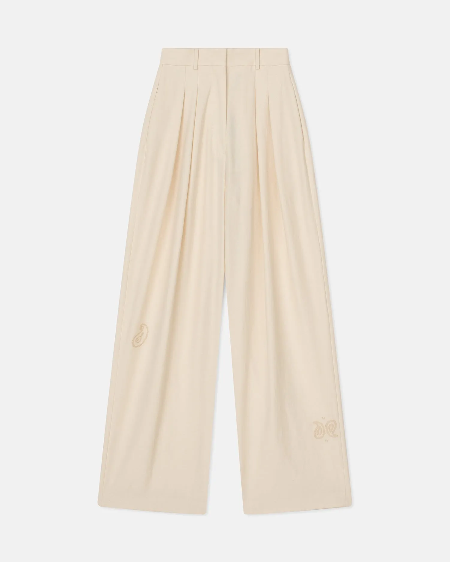 Marika - Sale Embroidered Slub Pants - Creme