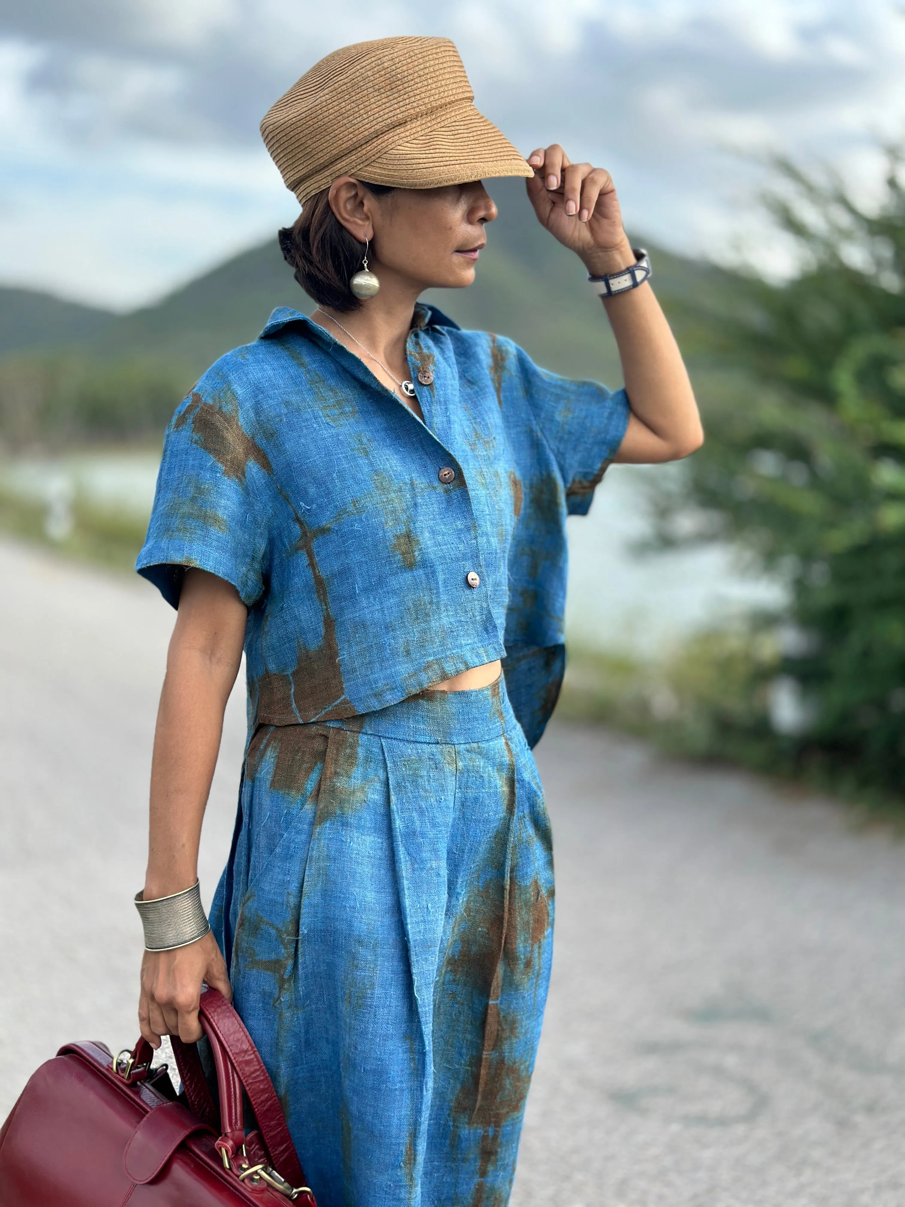 Matching indigo skirt and blouse top