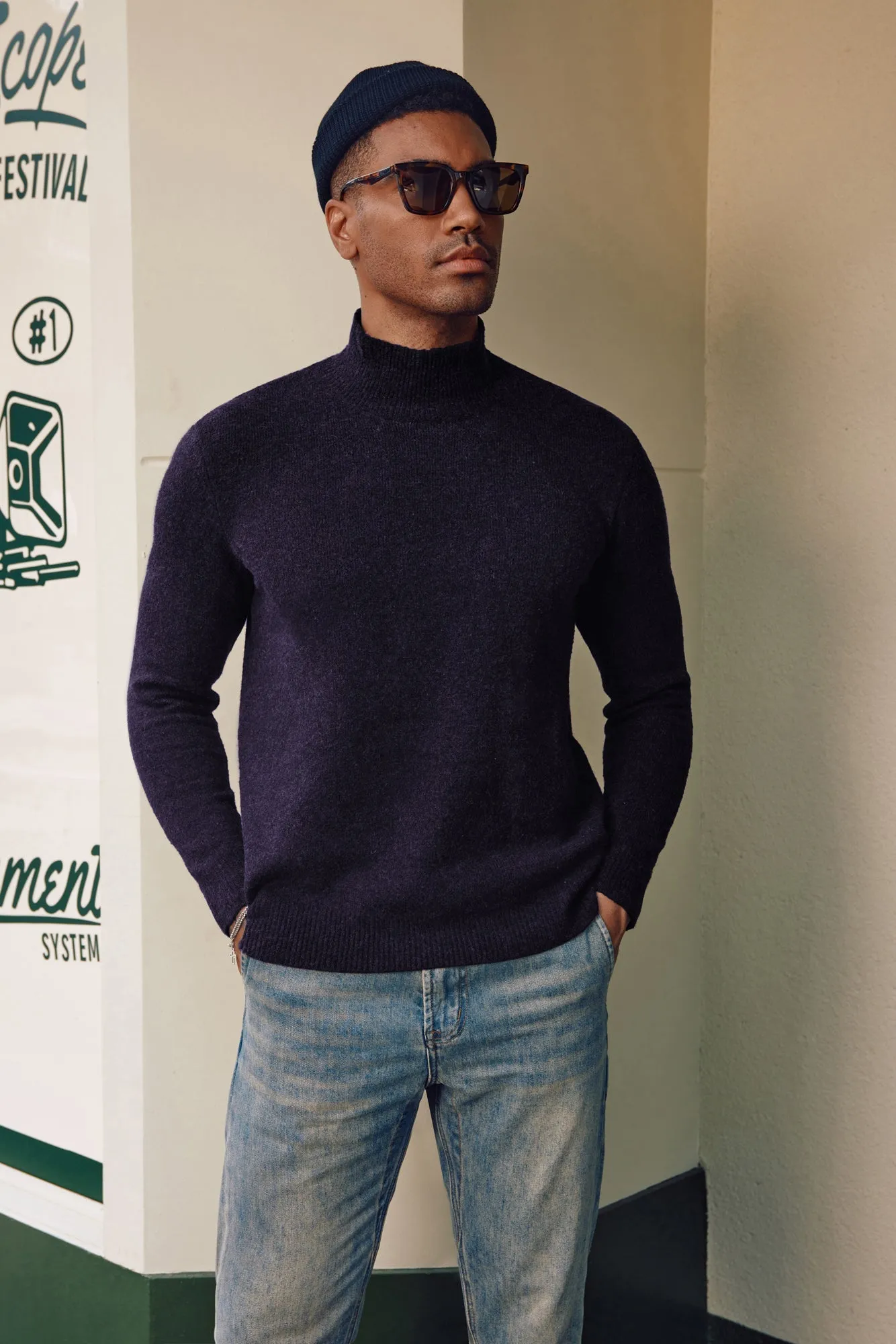 Men's Mock Turtleneck Sweater Long Sleeve Under Wool Blend Pullover Casual Sweaters