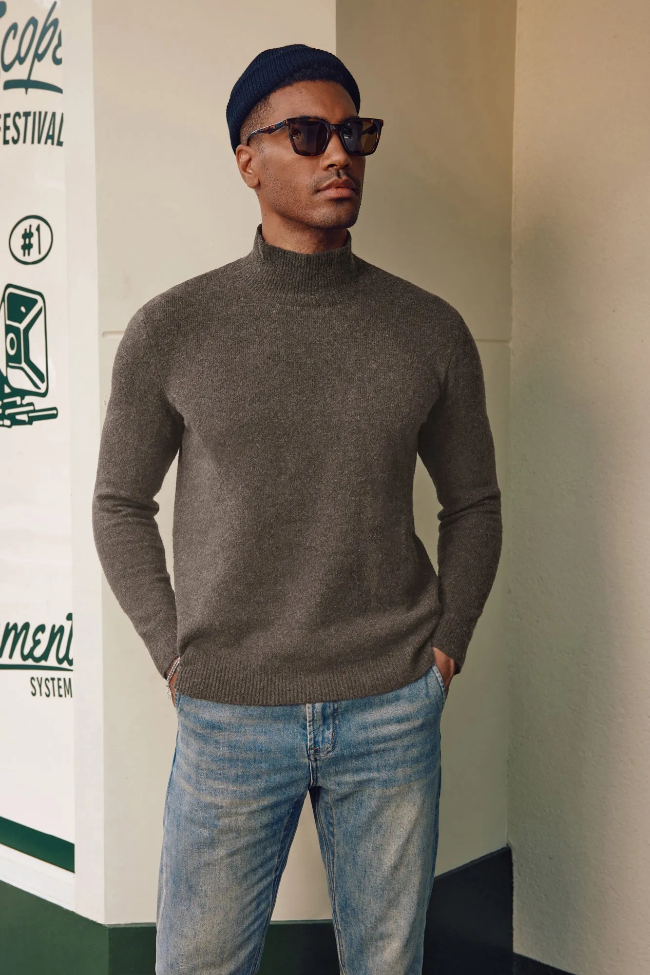 Men's Mock Turtleneck Sweater Long Sleeve Under Wool Blend Pullover Casual Sweaters