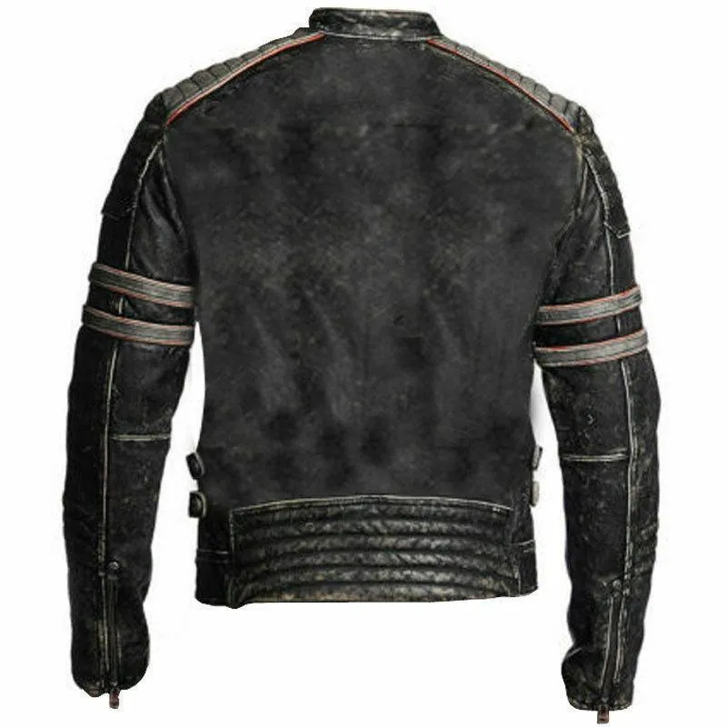 Men's Retro One Cafe Racer Vintage Style 100% Cowhide Distressed Leather Jacket