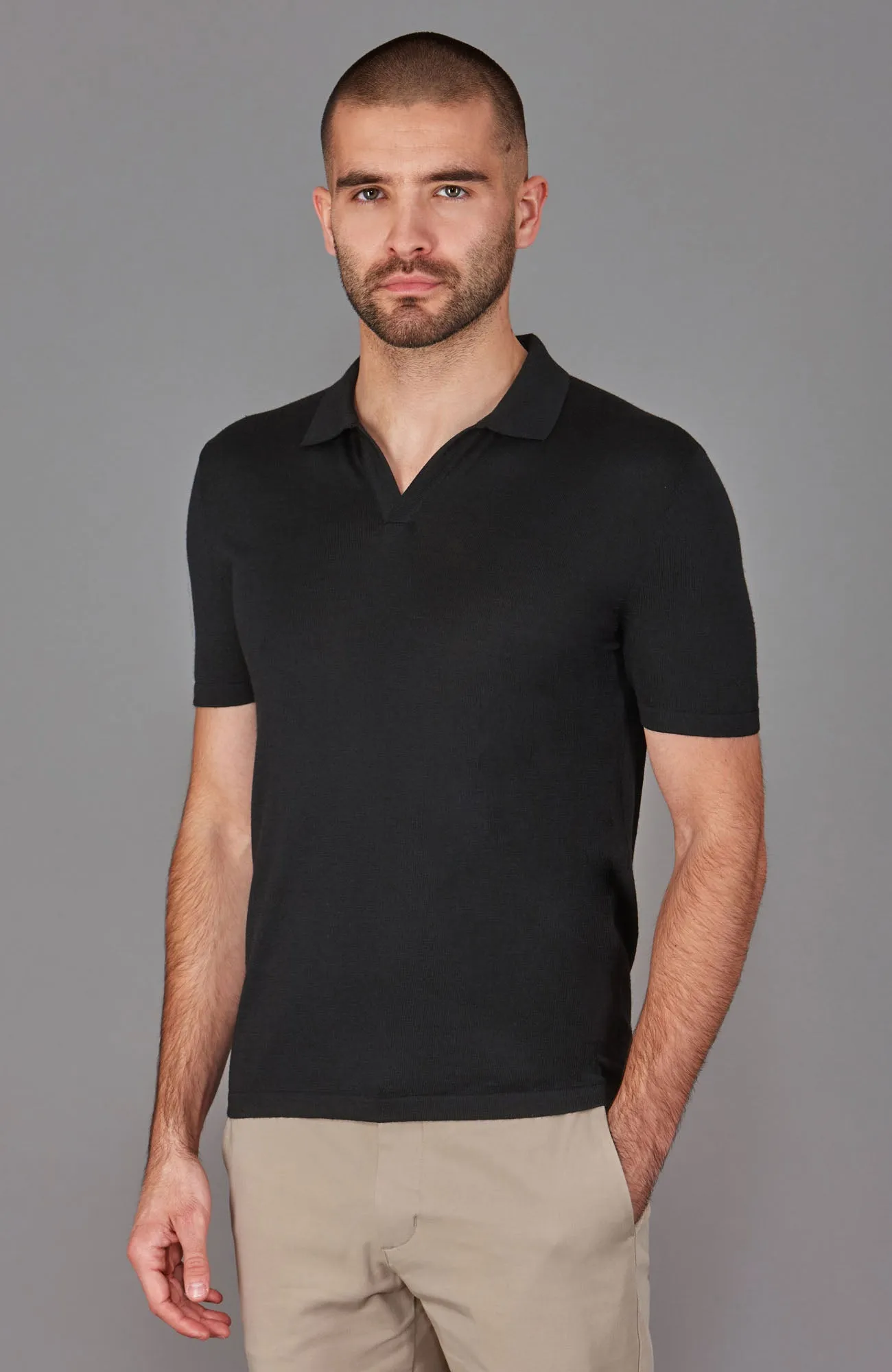 Mens Superfine Merino Silk Buttonless Polo Shirt