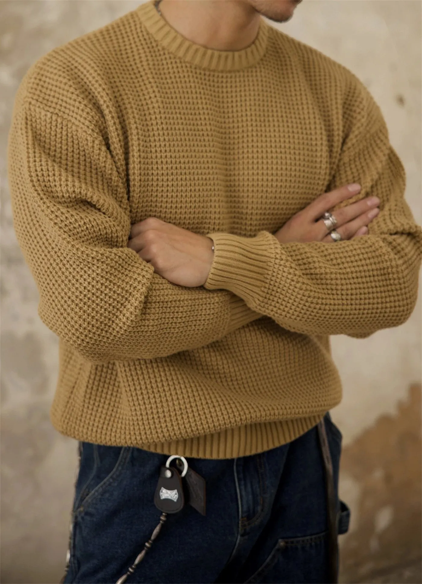 Men's Waffle O-neck Pullover