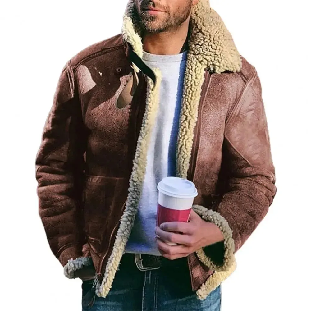 Men's Winter Sherpa Fleece Bomber Jacket – Casual Vintage Moto Coat