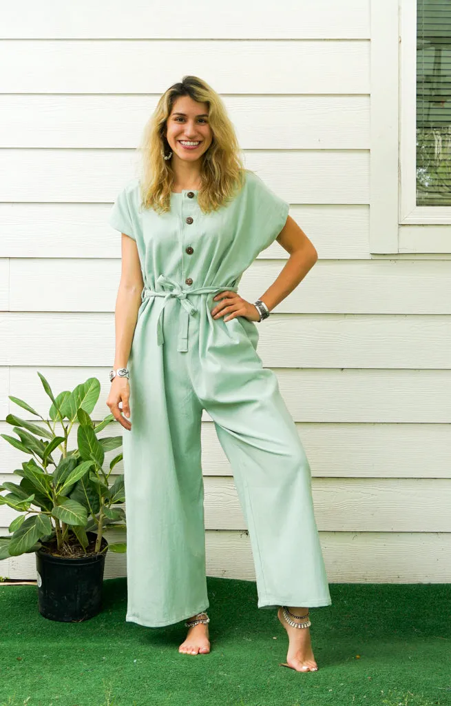 Mint Natural Cotton Jumpsuits with Pockets