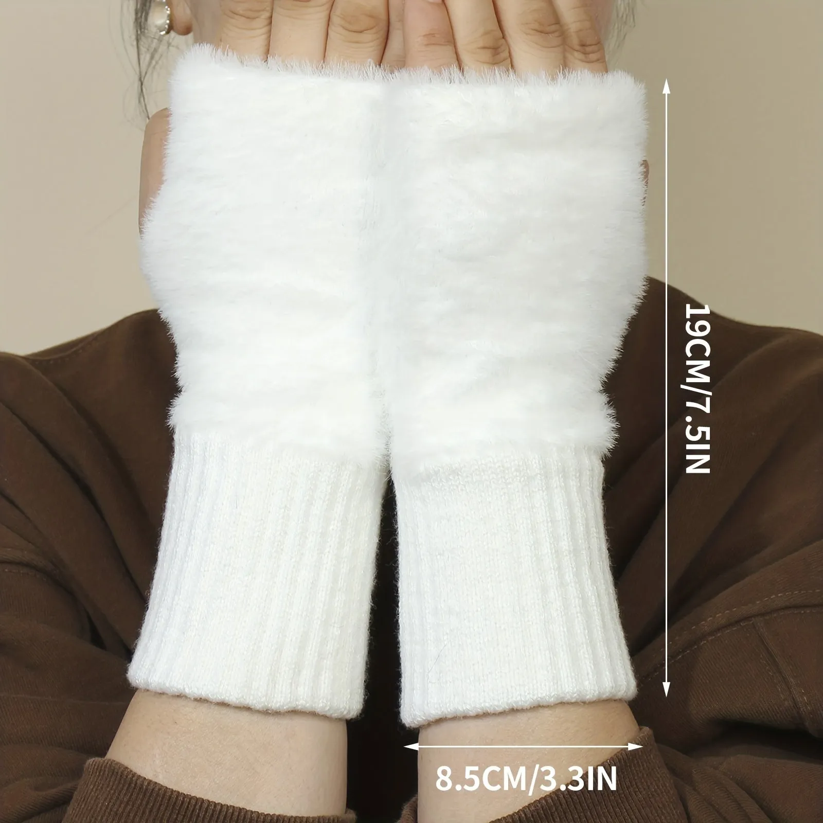 Monochrome Plush Half Finger Gloves Elegant Simple Knitted Cuff Women's Gloves Autumn Winter Coldproof Warmer Gloves