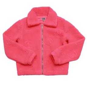 Neon Pink Smiley Sherpa Jacket