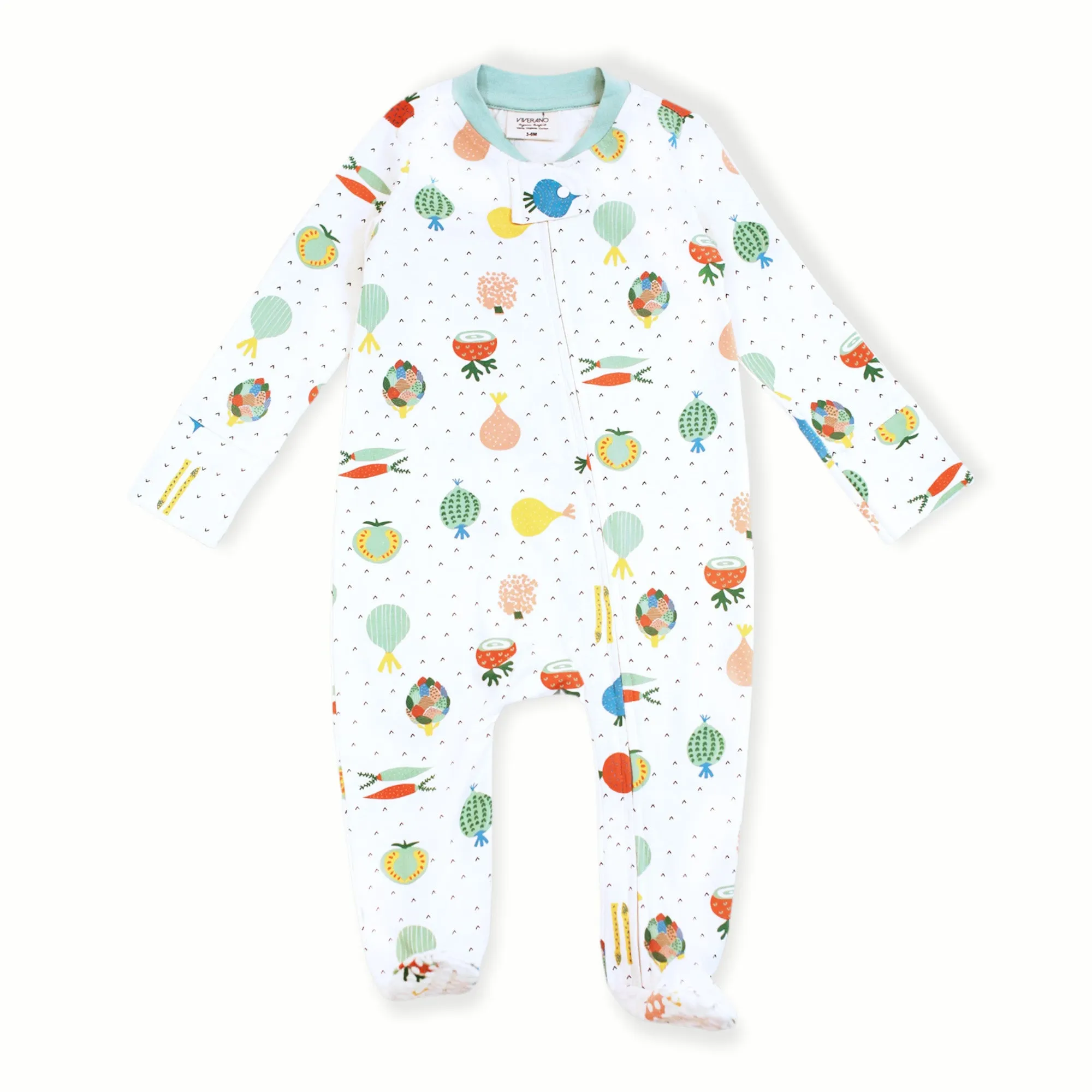 Organic Cotton Zipper Jumpsuit Footie  - Veggie Salad