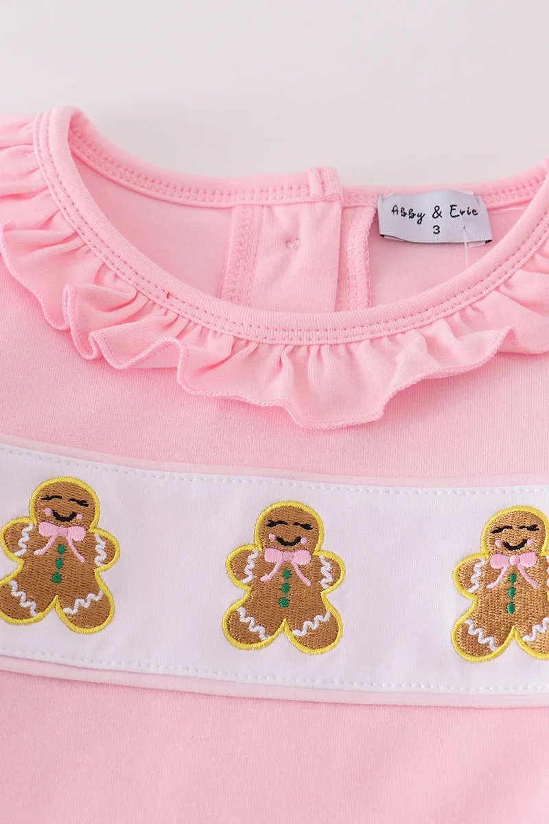 Pink gingerbread embroidery girl pants set