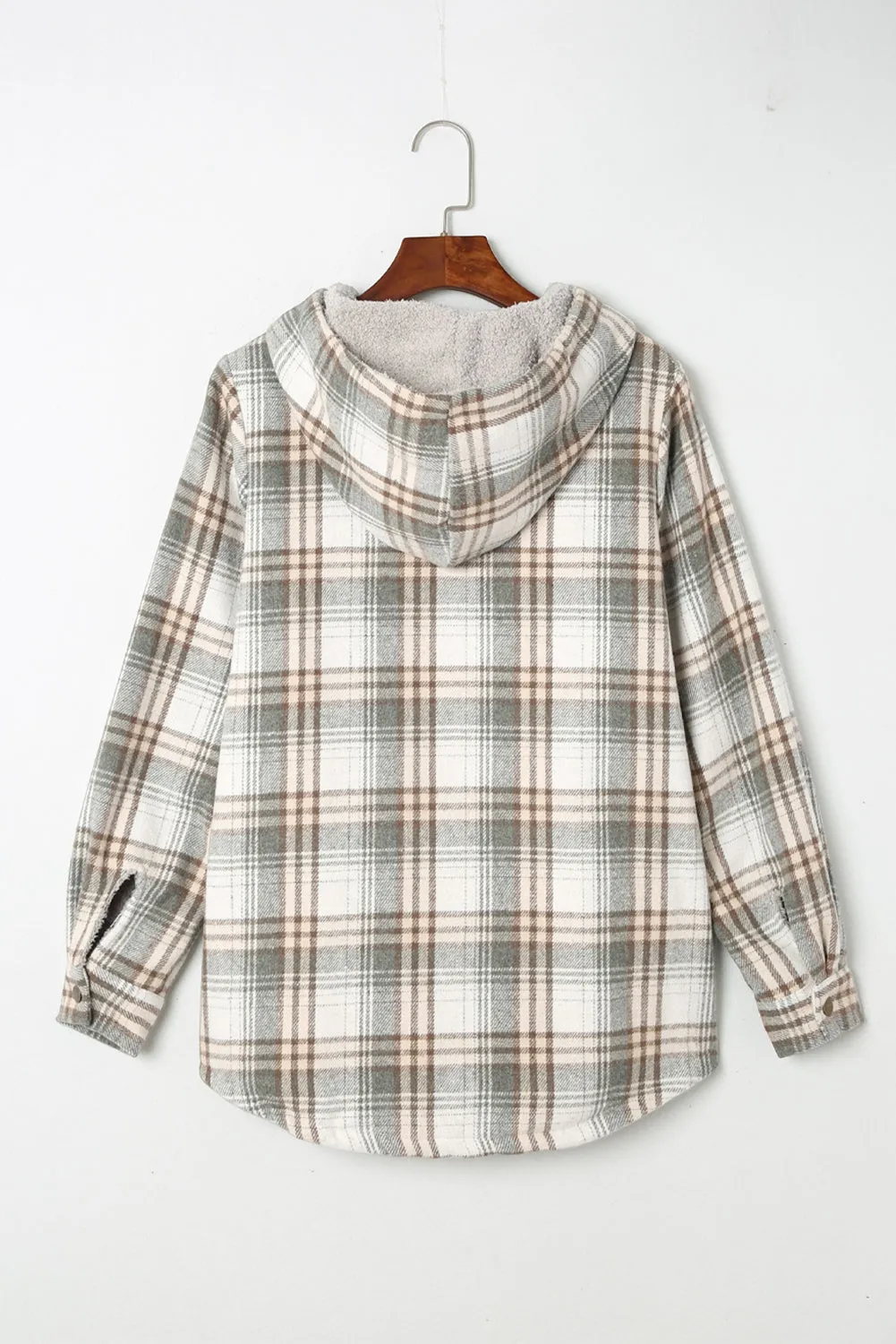 Plaid Pattern Sherpa Lined Hooded Shacket