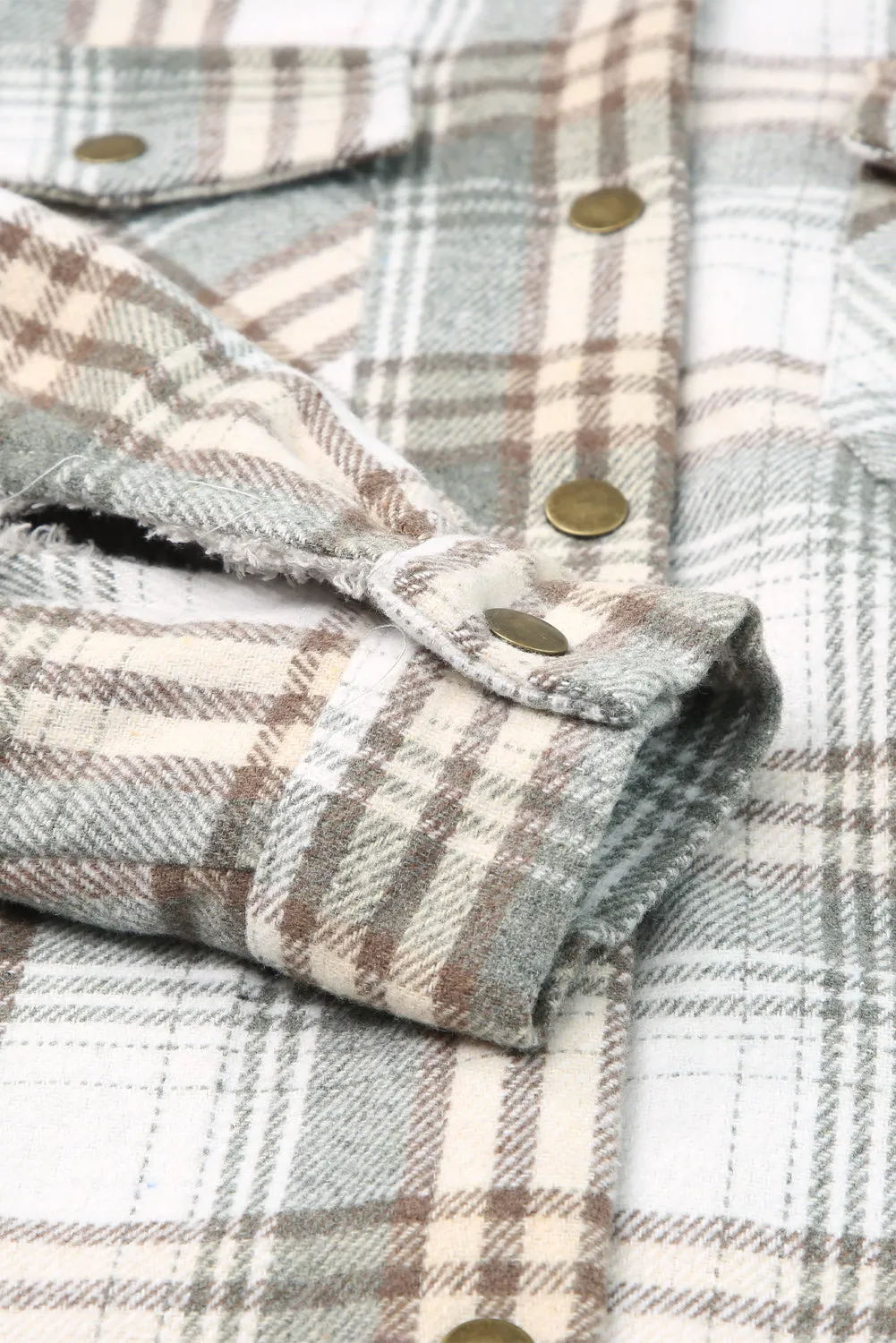 Plaid Pattern Sherpa Lined Hooded Shacket