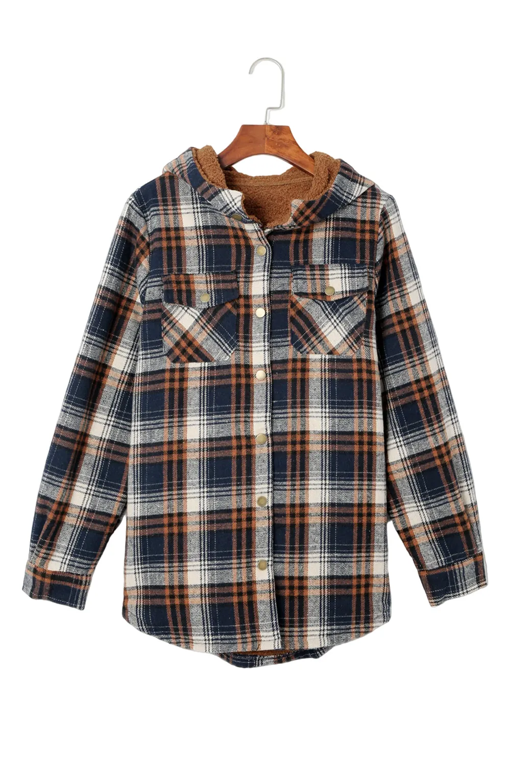 Plaid Pattern Sherpa Lined Hooded Shacket