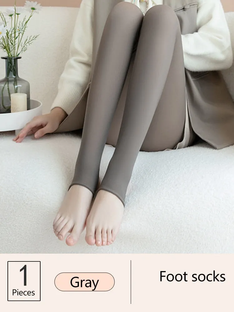 Purpdrank - 1/2pcs Translucent Wool Pants Sock Winter Stocking Fake Pantyhose Women's Thermal Pants Fleece Lined Warm Legging Tights