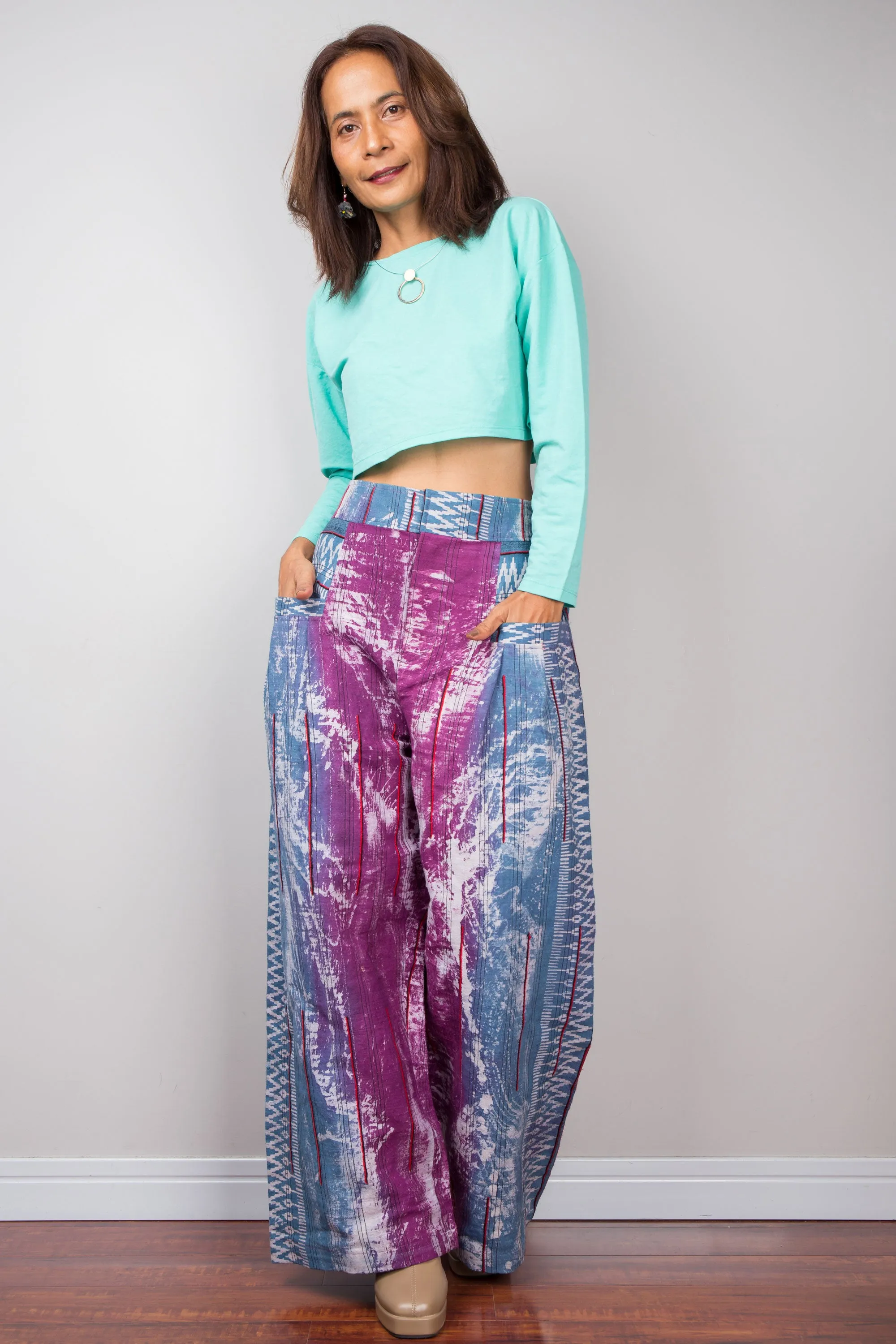 Purple batik hemp pants