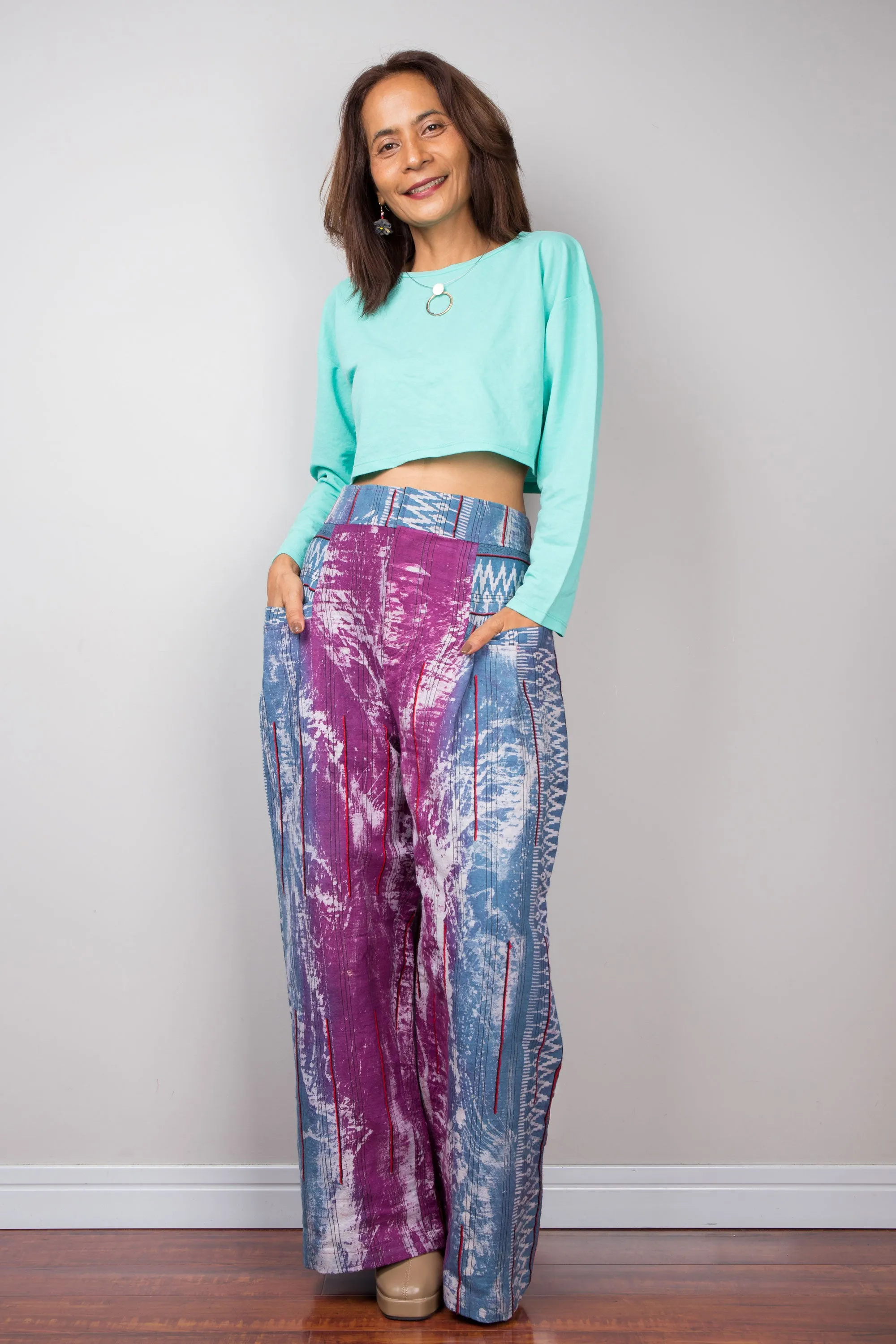 Purple batik hemp pants