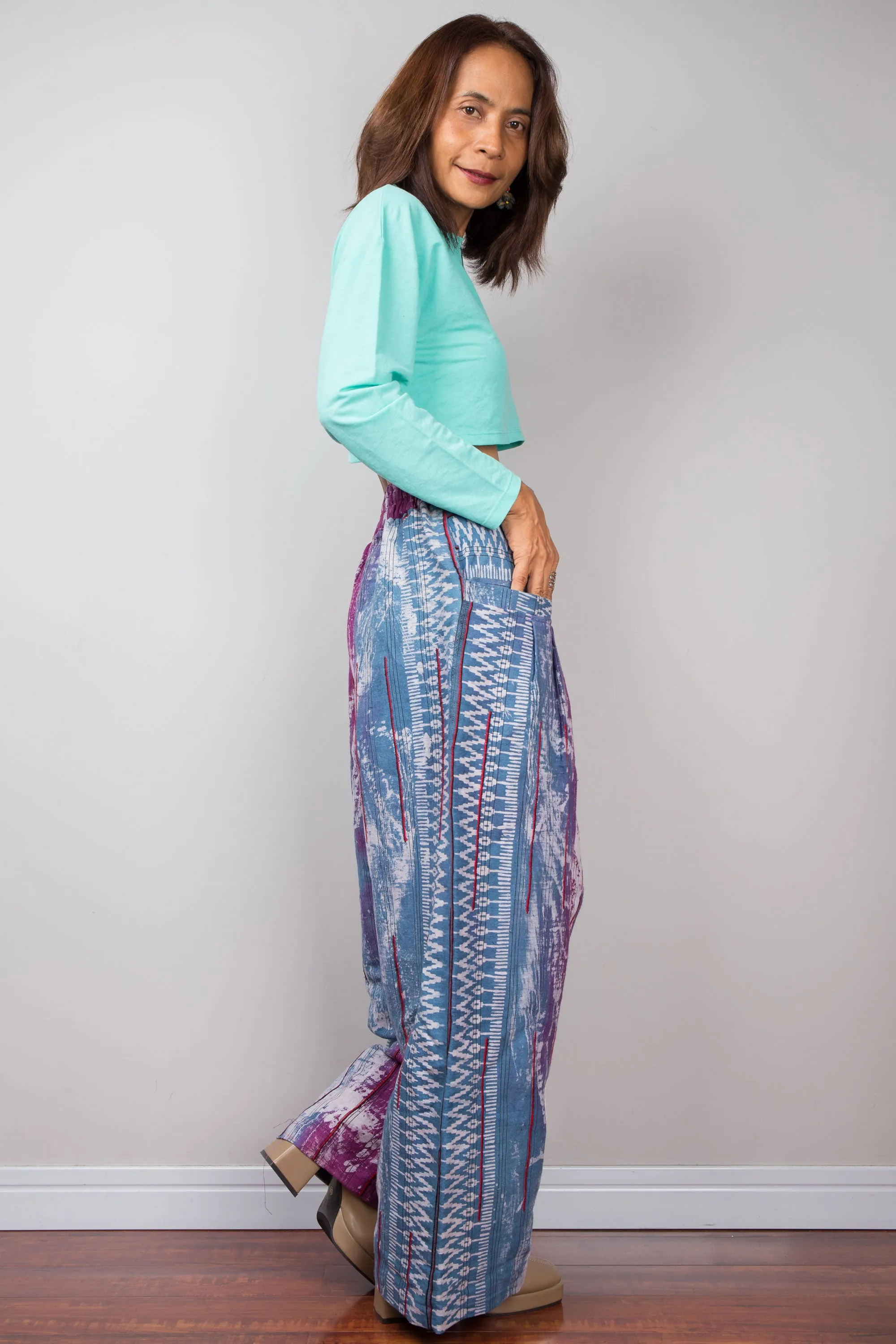 Purple batik hemp pants