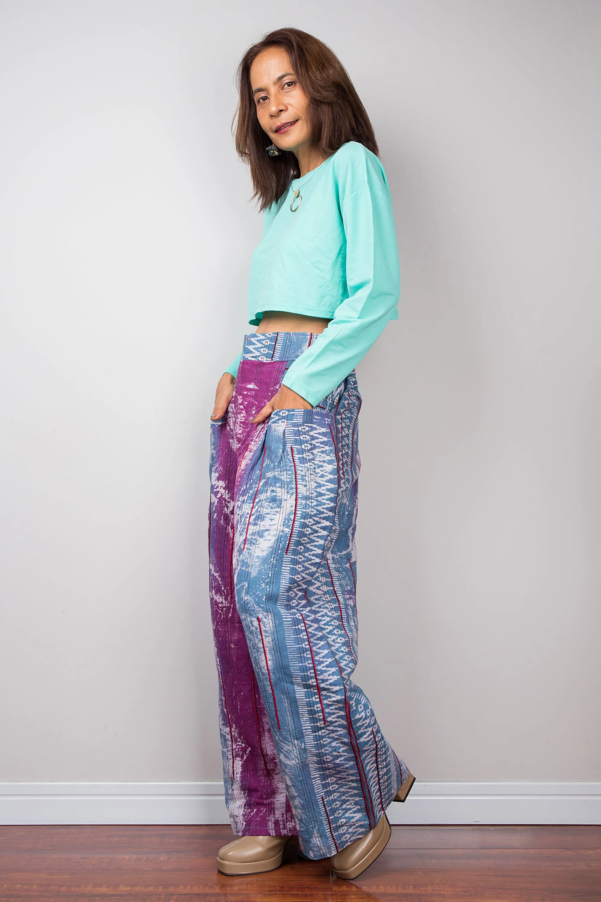 Purple batik hemp pants